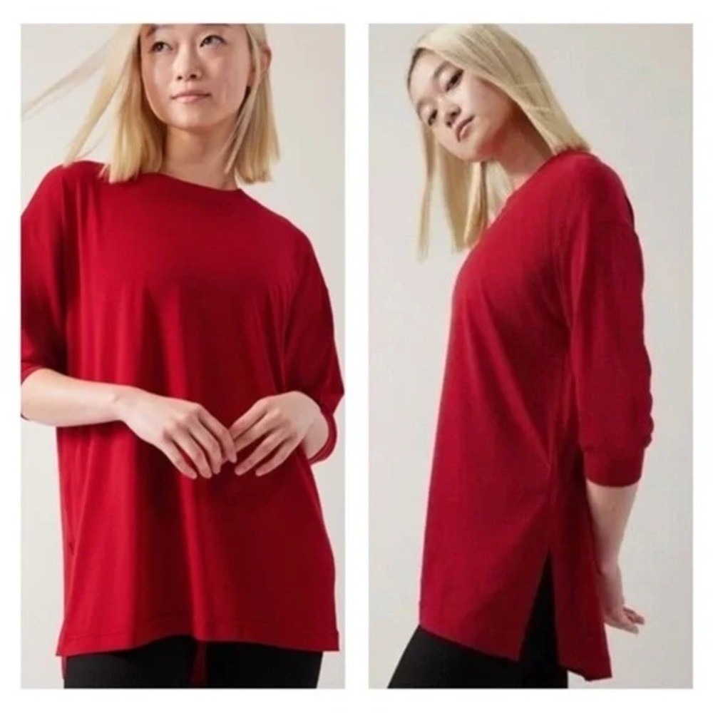 Athleta Red Relaxed Split-Hem Tunic Top
